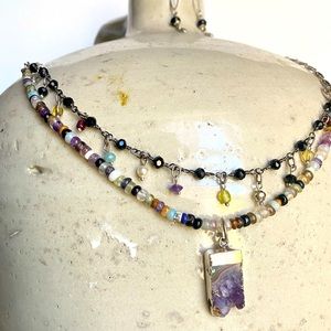 Desert Heart Sterling Silver two string gemstone beaded Necklace Earrings Set.